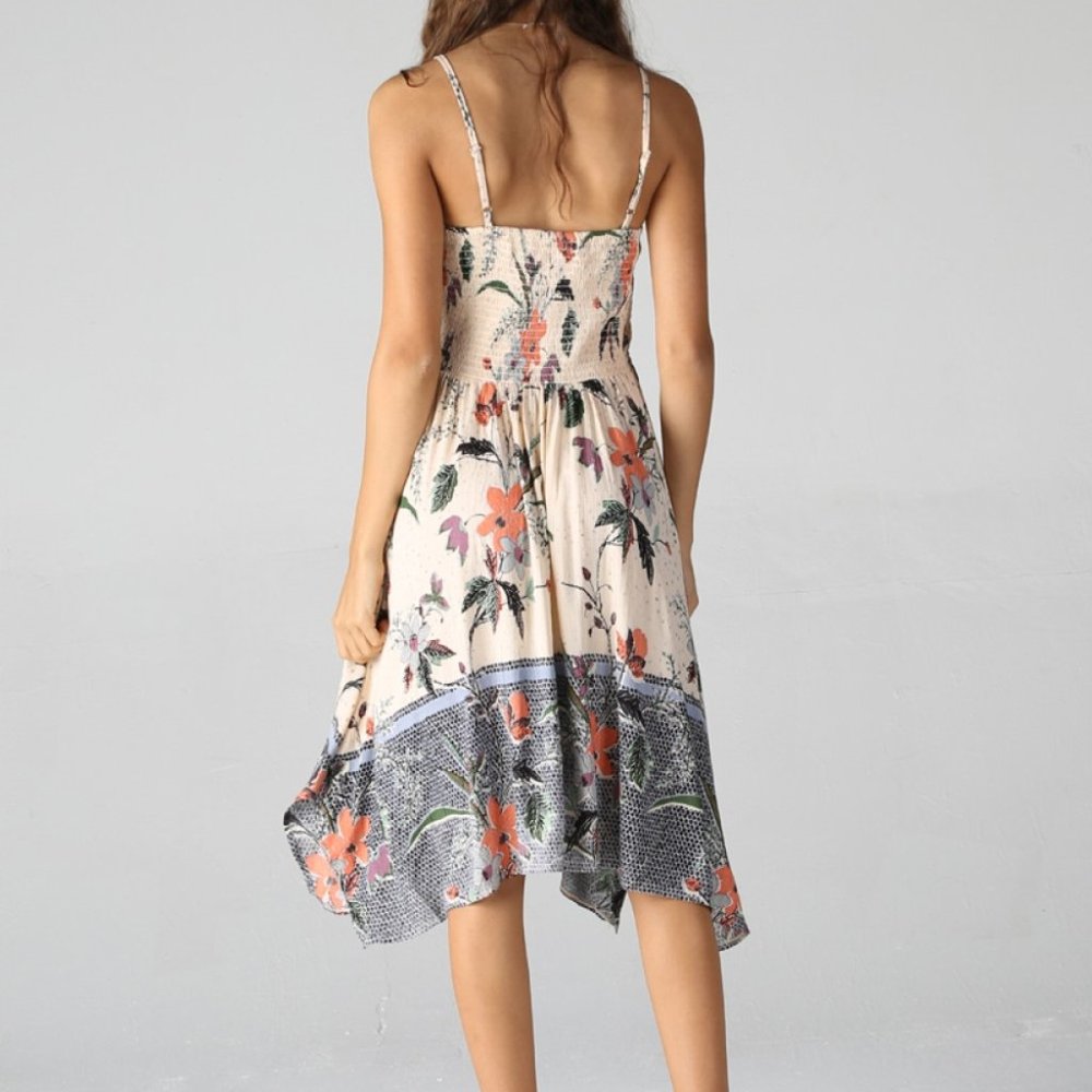 CREAM BOHO STYLE SMOCKED TOP DRESS - Picture 4 of 9